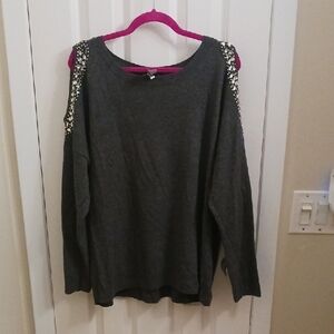 INC International Concepts Dark Gray Embellished Blouse
